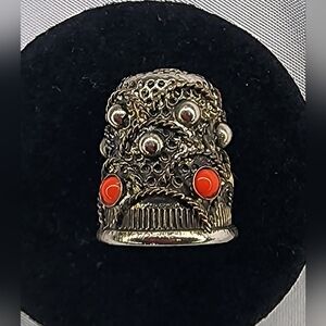 Vintage Silver and Red Thimble